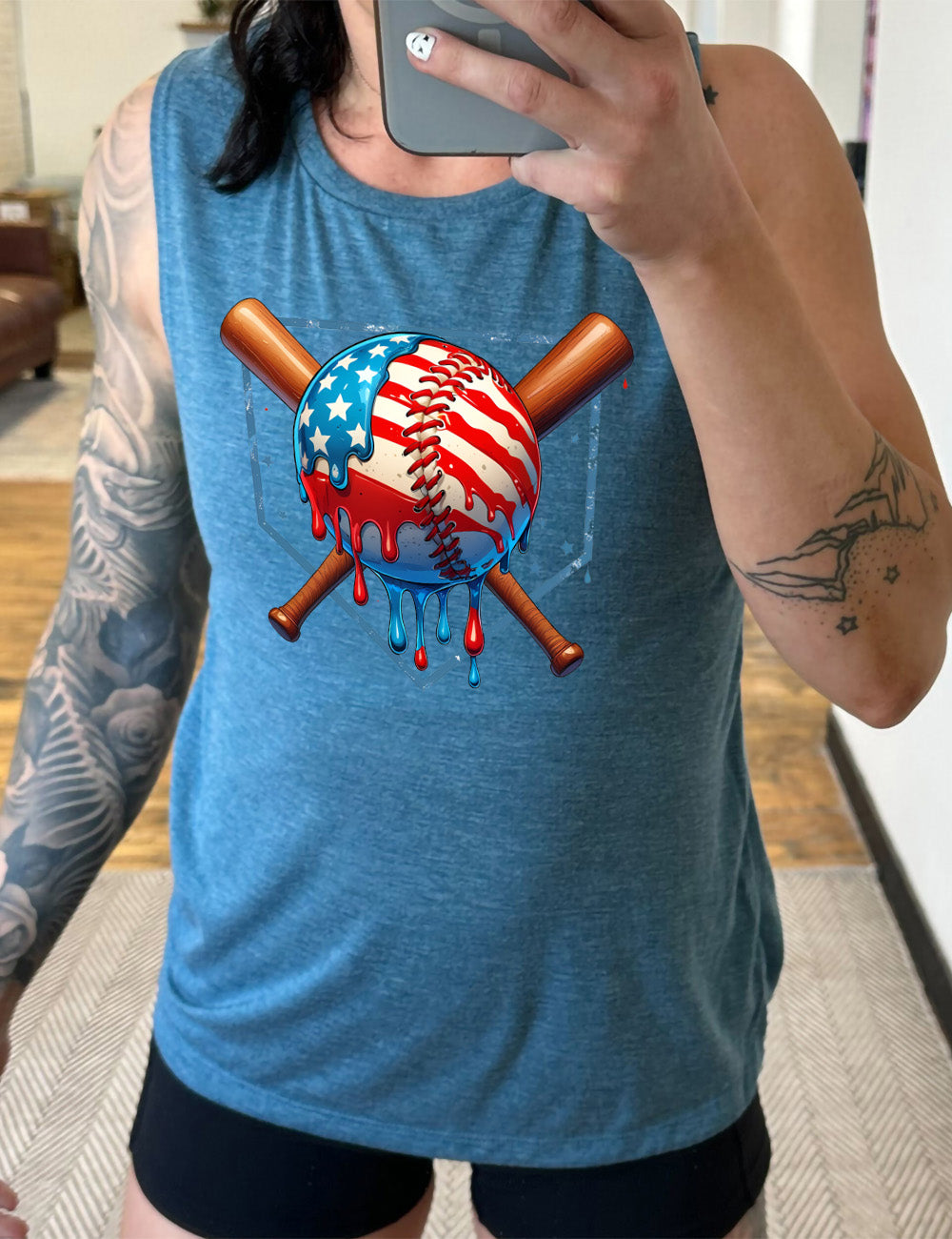 American Flag Baseball Drip Muscle Tank