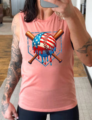 American Flag Baseball Drip Muscle Tank
