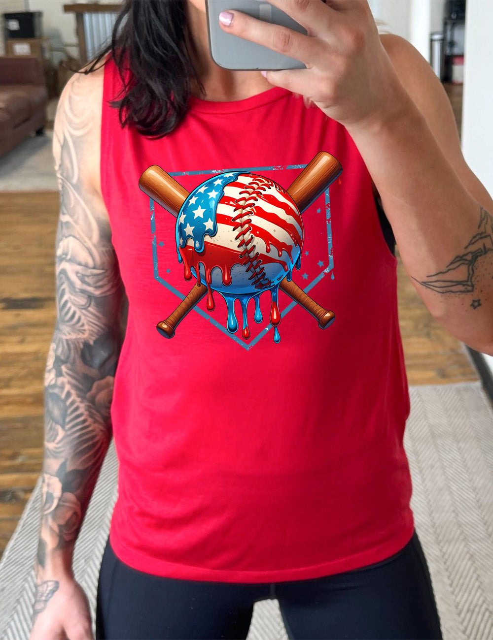 American Flag Baseball Drip Muscle Tank