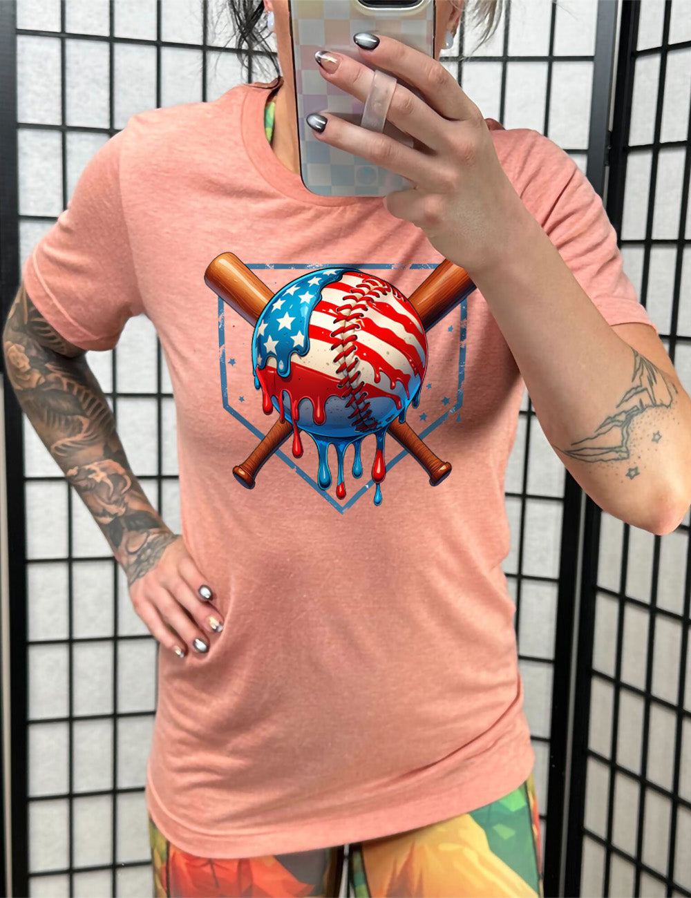 American Flag Baseball Drip Shirt Unisex