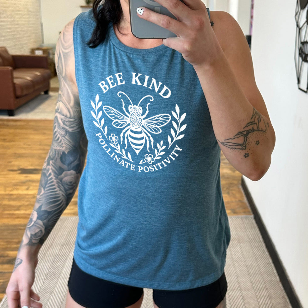 Bee Kind Pollinate Positivity Muscle Tank