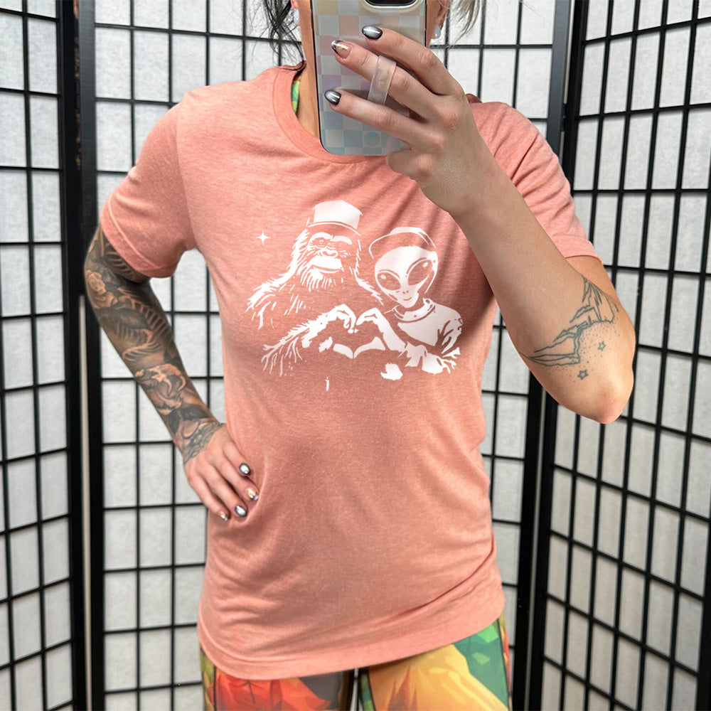 Bigfoot Alien Heart Shirt Unisex