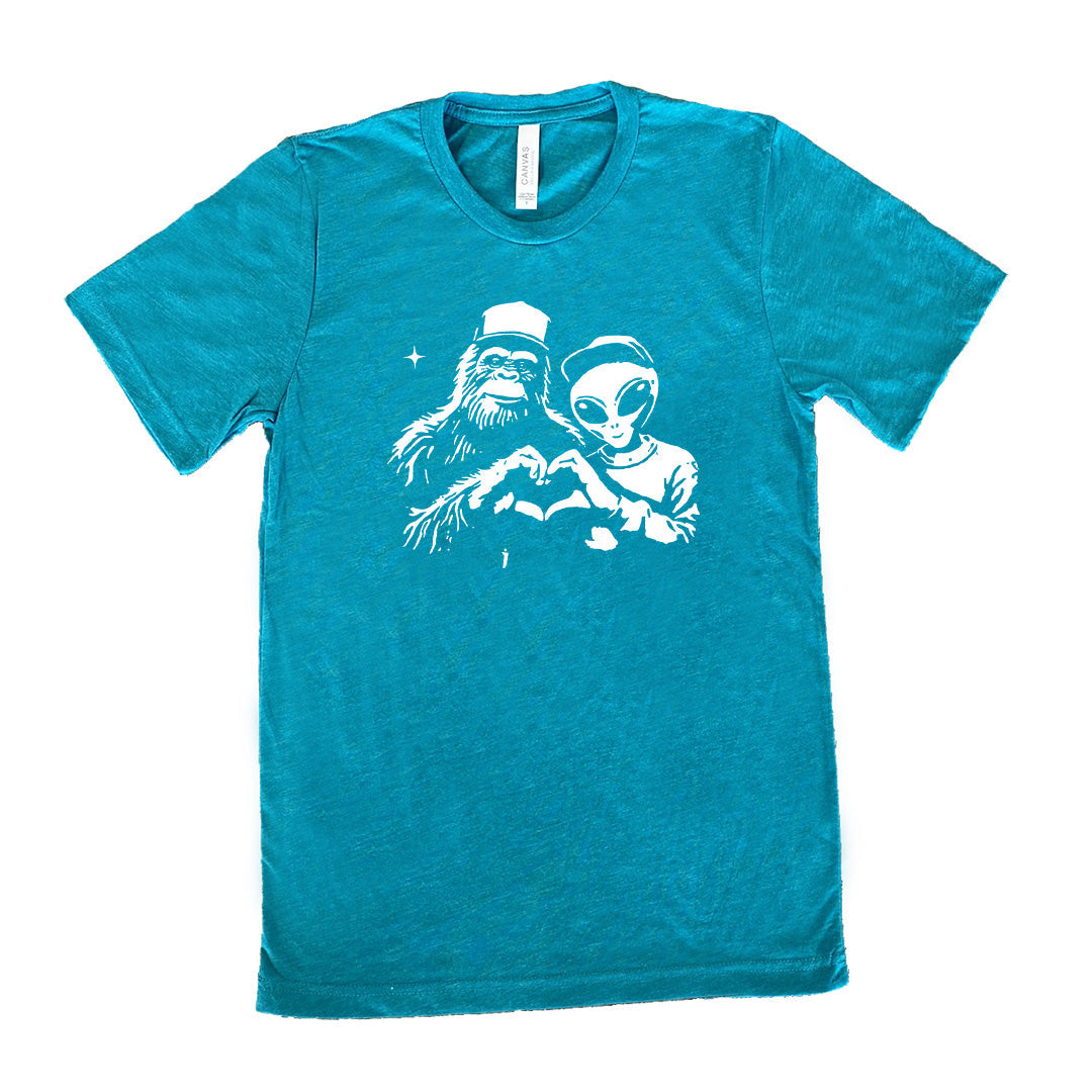 Bigfoot Alien Heart Shirt Unisex