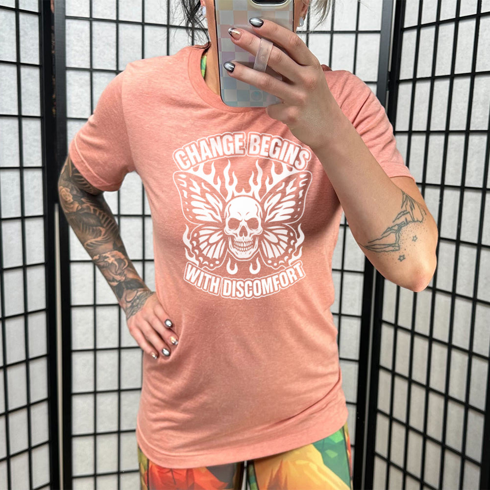 Change Begins with Discomfort Skull Butterfly Shirt Unisex