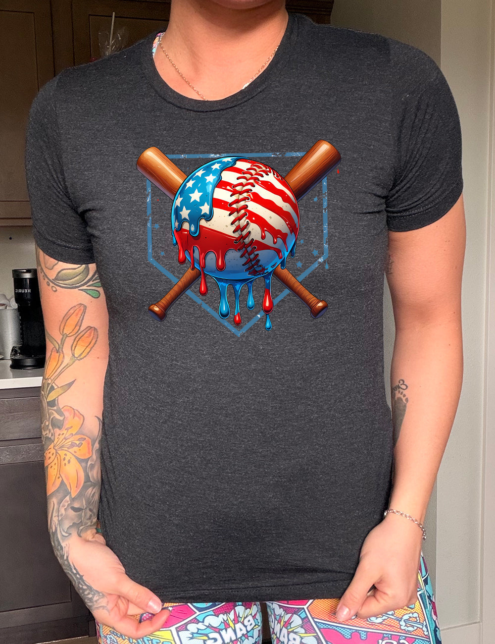 American Flag Baseball Drip Shirt Unisex
